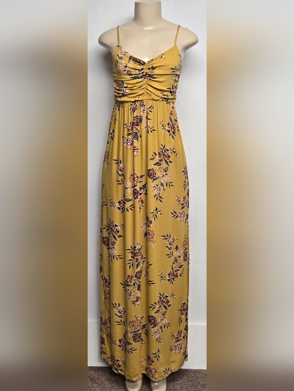 Xhilaration XS Maxi Dress Spaghetti Straps Empire Waist Smocked Back Ruched Bust